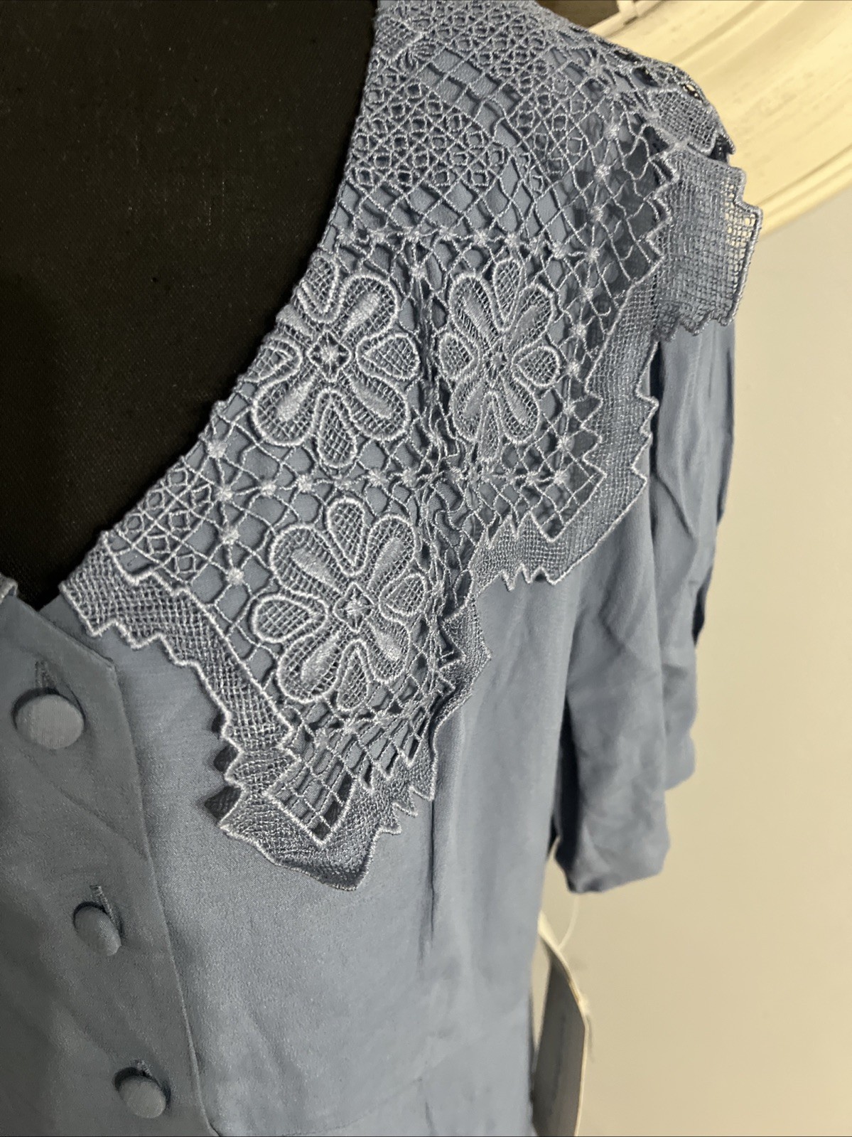 Karin Stevens ︱Light Blue Dress ︱ Embroidery Collar︱Size 14︱NWT︱Vintage︱1990&rsquo;s