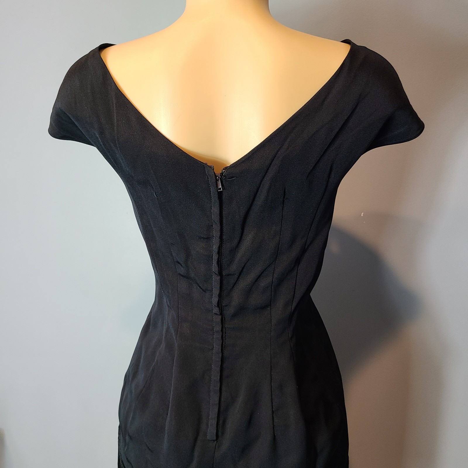 Vtg Black Sequin Flapper Dress Art Deco Gatsby Fringe Cocktail Party Sz Small