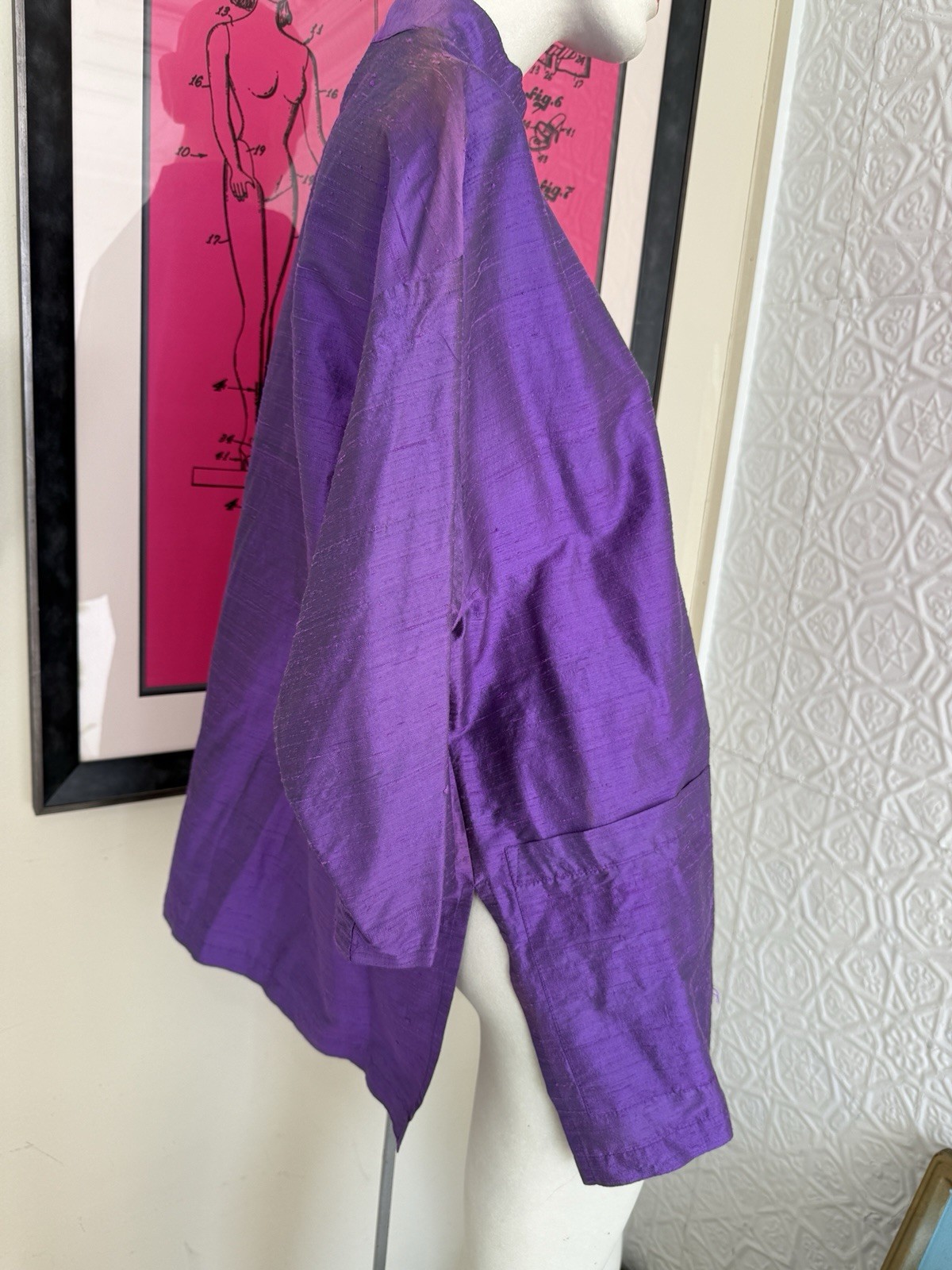Vintage 1990s silk blouse purple mandarin collar minimalist art to wear Gerties
