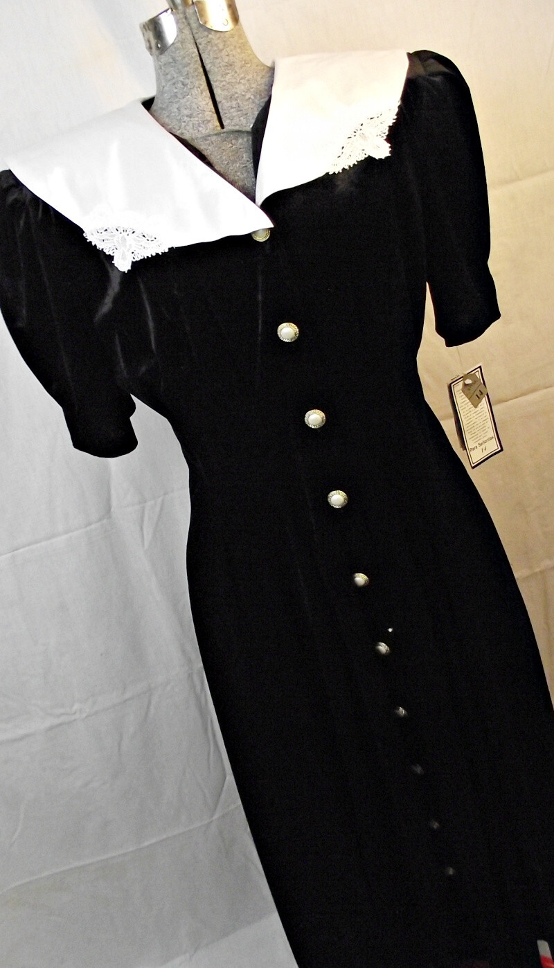 DEADSTOCK Vtg Ultra Dress Womens 1970s Velvet Midi Dress Black Velvet Sz 14