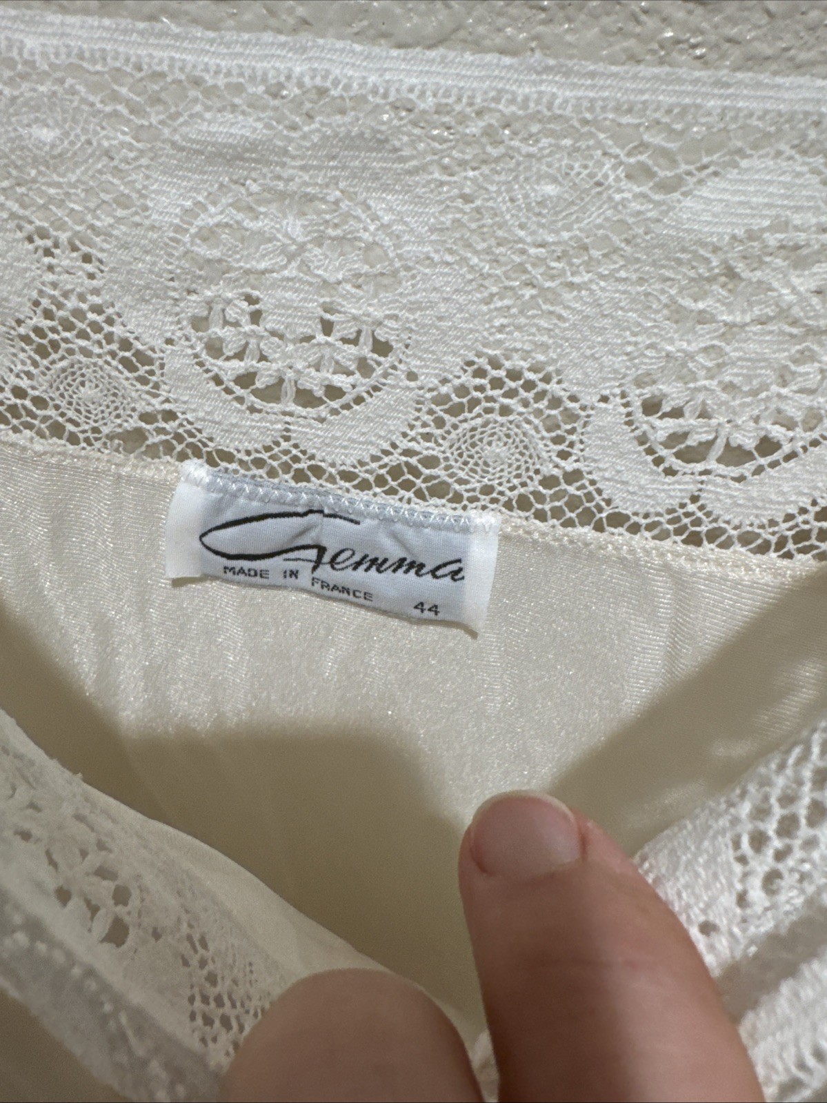 Vintage Gemma of France Ivory Lace Lingerie Dress Nightgown Peignoir Size 44 Lg