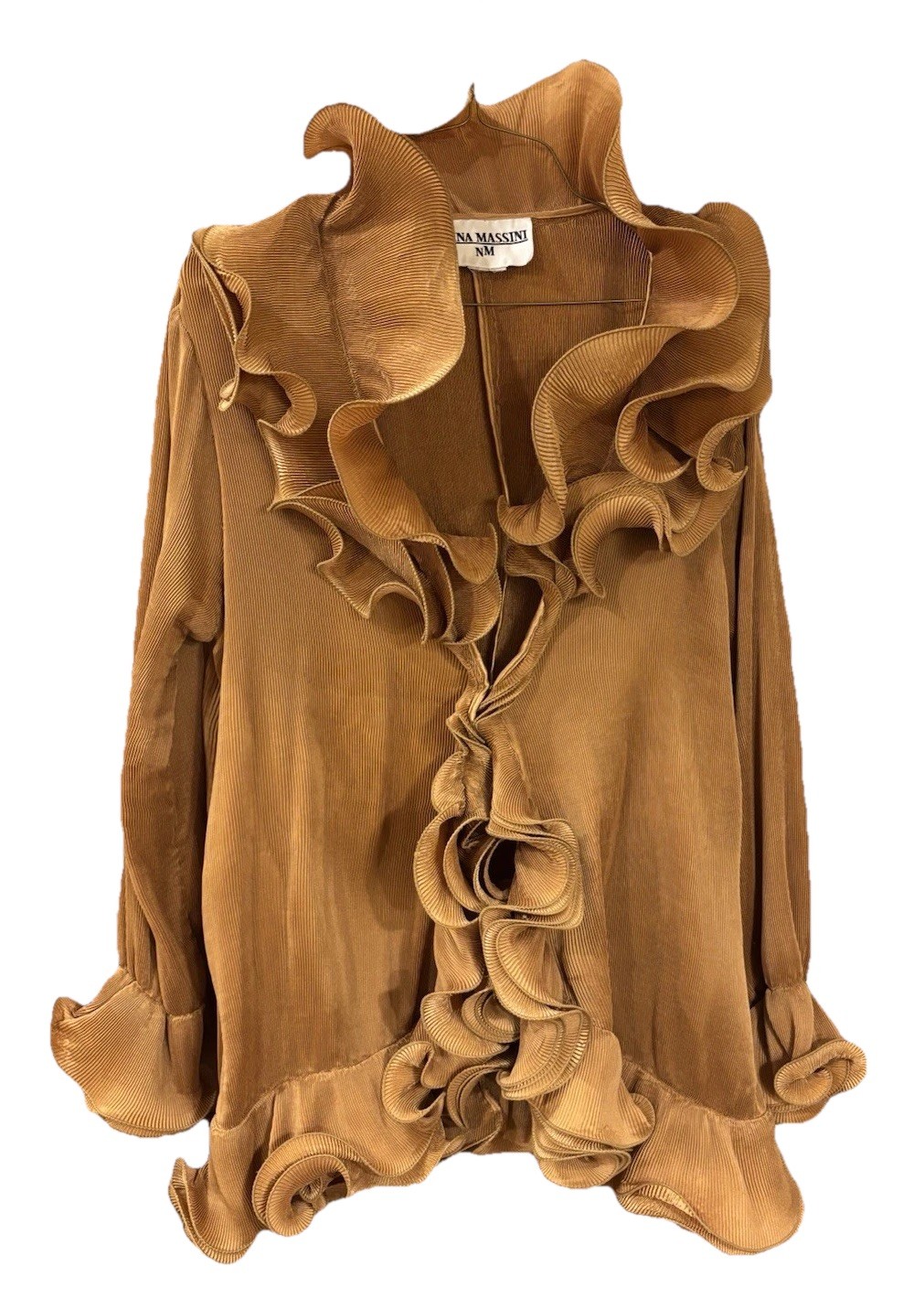 VINTAGE NINA MASSINI Gold Copper Pisse Ruffled Jacket Formal Wear XL