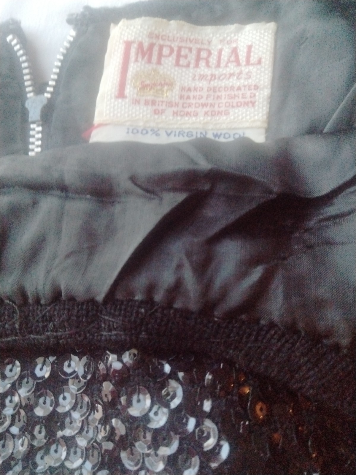 Antique 100% Virgin Wool Beaded Top From British Crown Colony Of Hong Kong