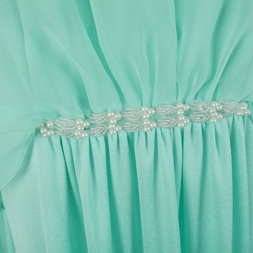 Vintage Emma Domb Mint Green Chiffon Capelet Maxi Dress 70s 60s S Hollywood Glam