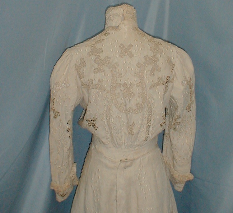 Elegant Antique Dress Victorian 1890 Beige Cut Work Linen Tea Dress
