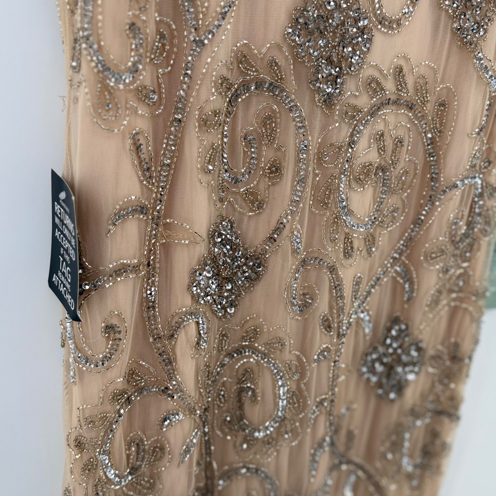 Prelude India Made Hand Beaded Blush Cocktail Dress Gatsby Art Deco NWT Sz 12