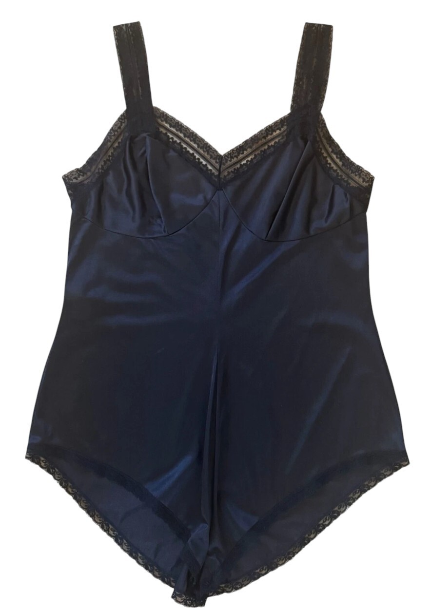 VTG 70&rsquo;s Lingerie Jenelle of California Sz 34 Black Body Suit Teddy Lace Romper