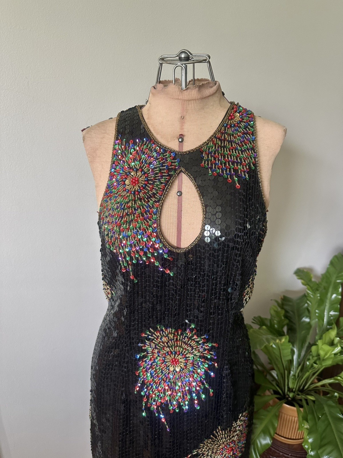 Vintage 80’s Fireworks Sequin & Beaded Keyhole Dress