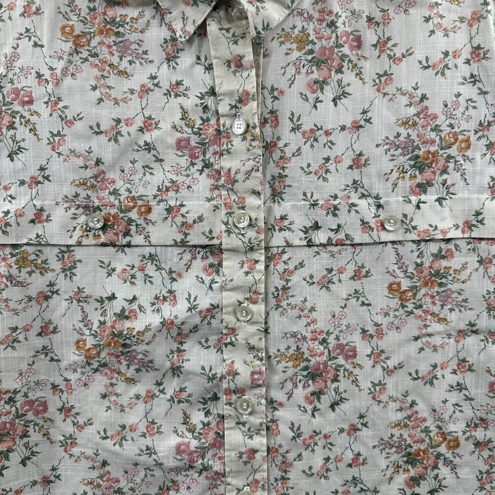 Vintage Women Cottage Button Front Blouse 18 Prairie Floral Romantic Lightweight