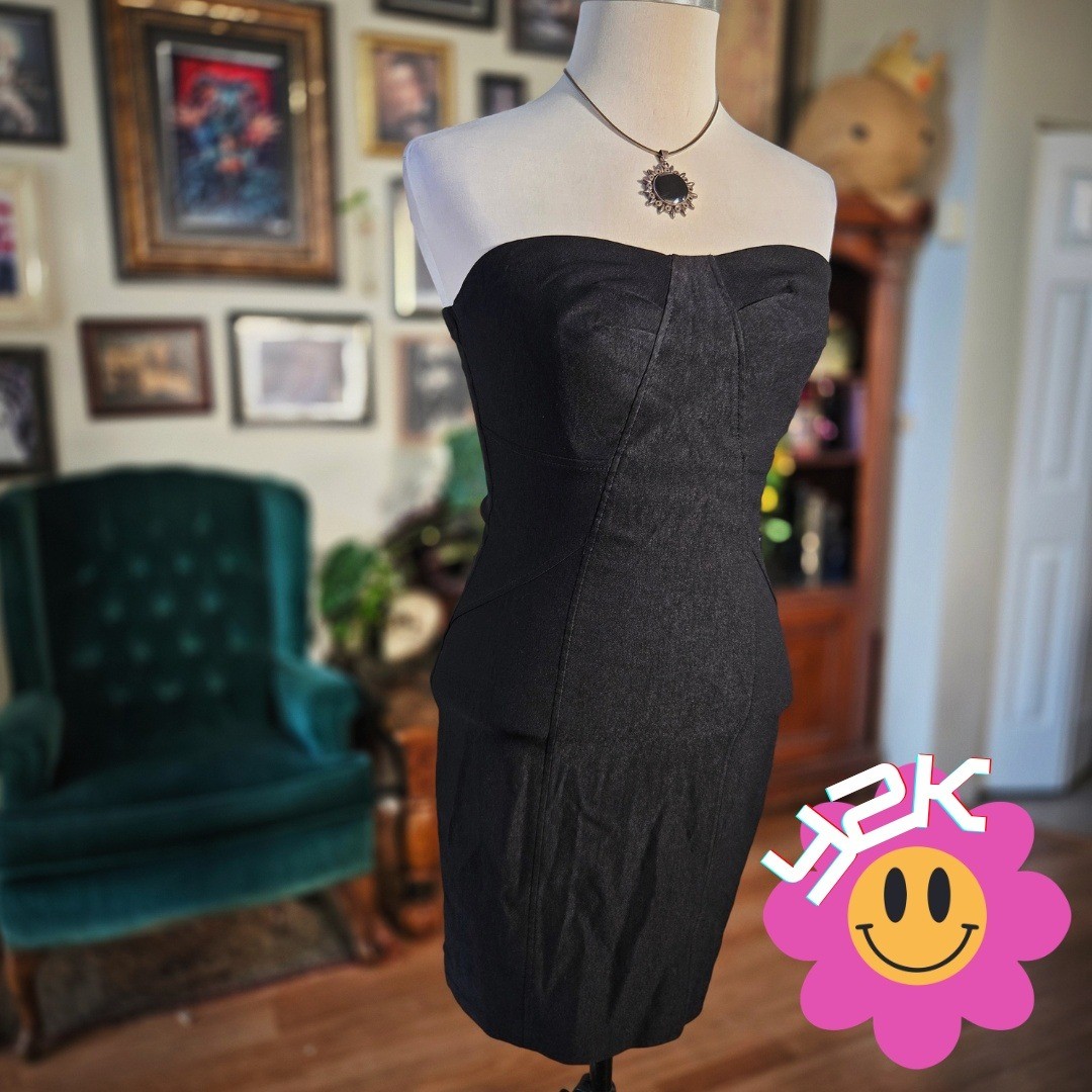 Mystic Strapless Bodycon Dress Vintage Y2K Black Mini Fitted Clubwear Sleek