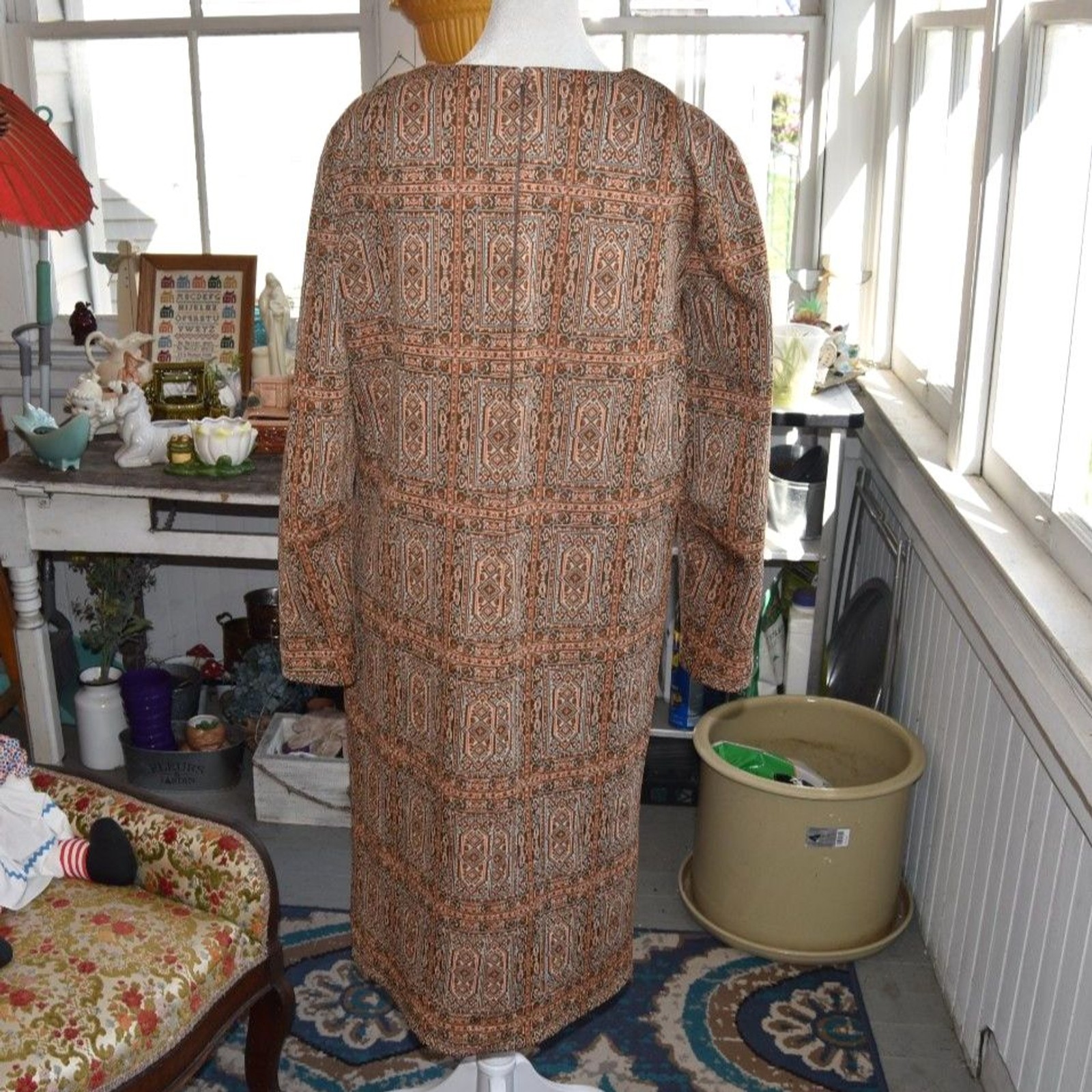 Vintage 60s 70s Mod Geometric Shift Dress Boho Lounge Maxi Large