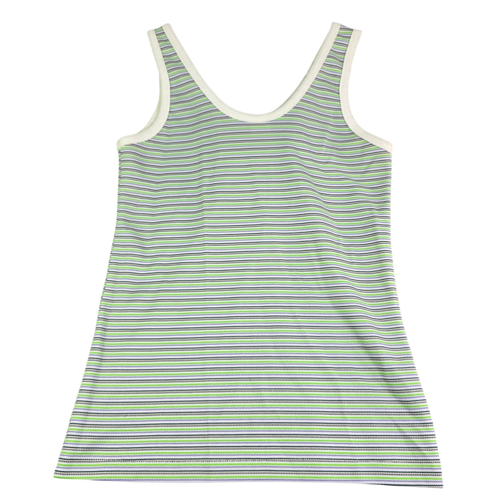 Vintage Striped Knit Ribbed Tank Top Womens Small Green Purple Retro Hippie 70s