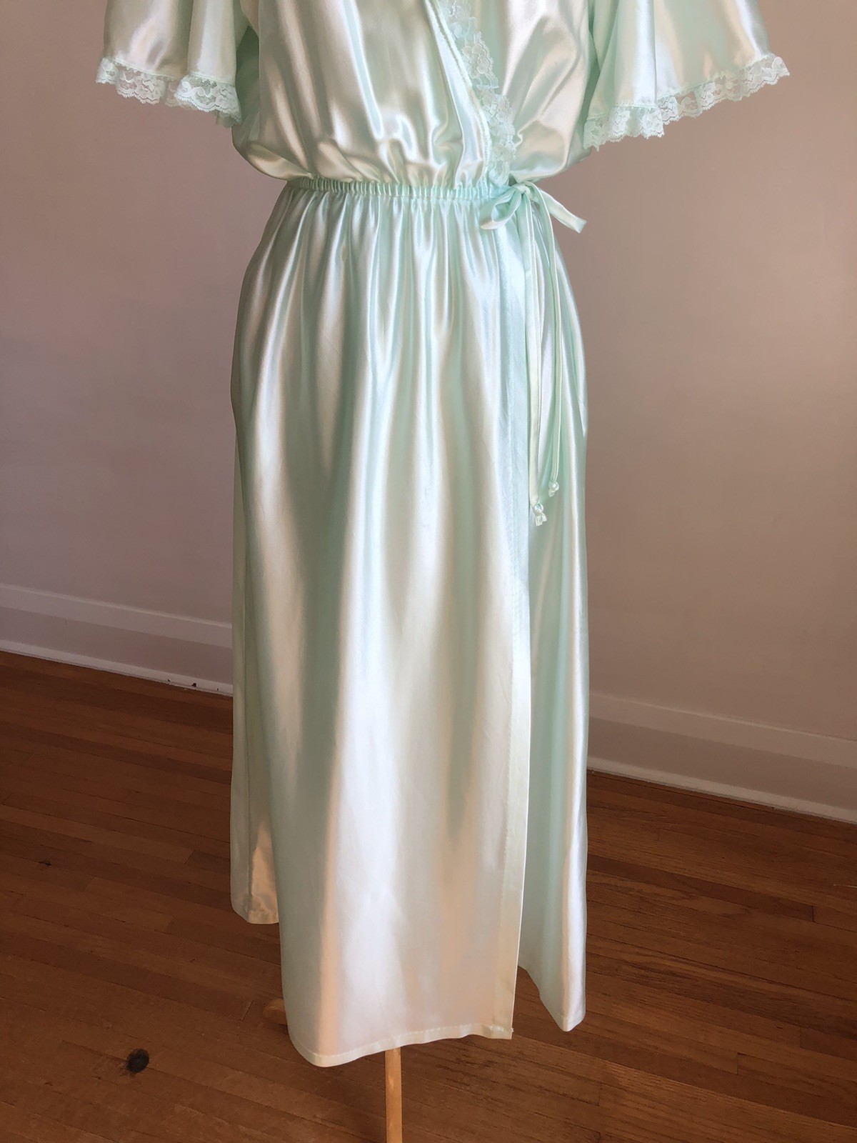 GORGEOUS VTG VAL MODE Blue Lacey Full-length Robe Dressing Gown Lingerie SZ M