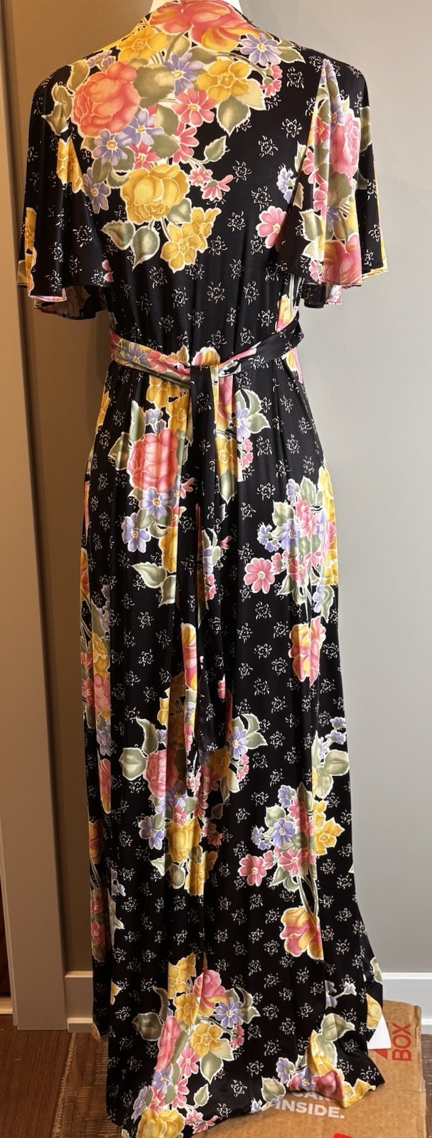 VTG Union Made 70s Boho Floral Flutter Sleeve Cottagecore Maxi Dress Size 13