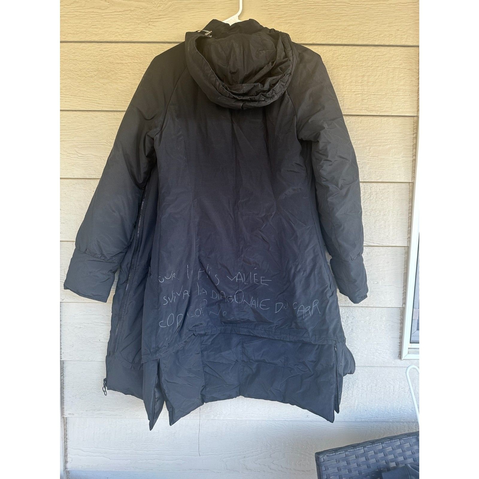 Archive Cop. Copine Paris French Text Avant Garde Long Hooded Coat Jacket