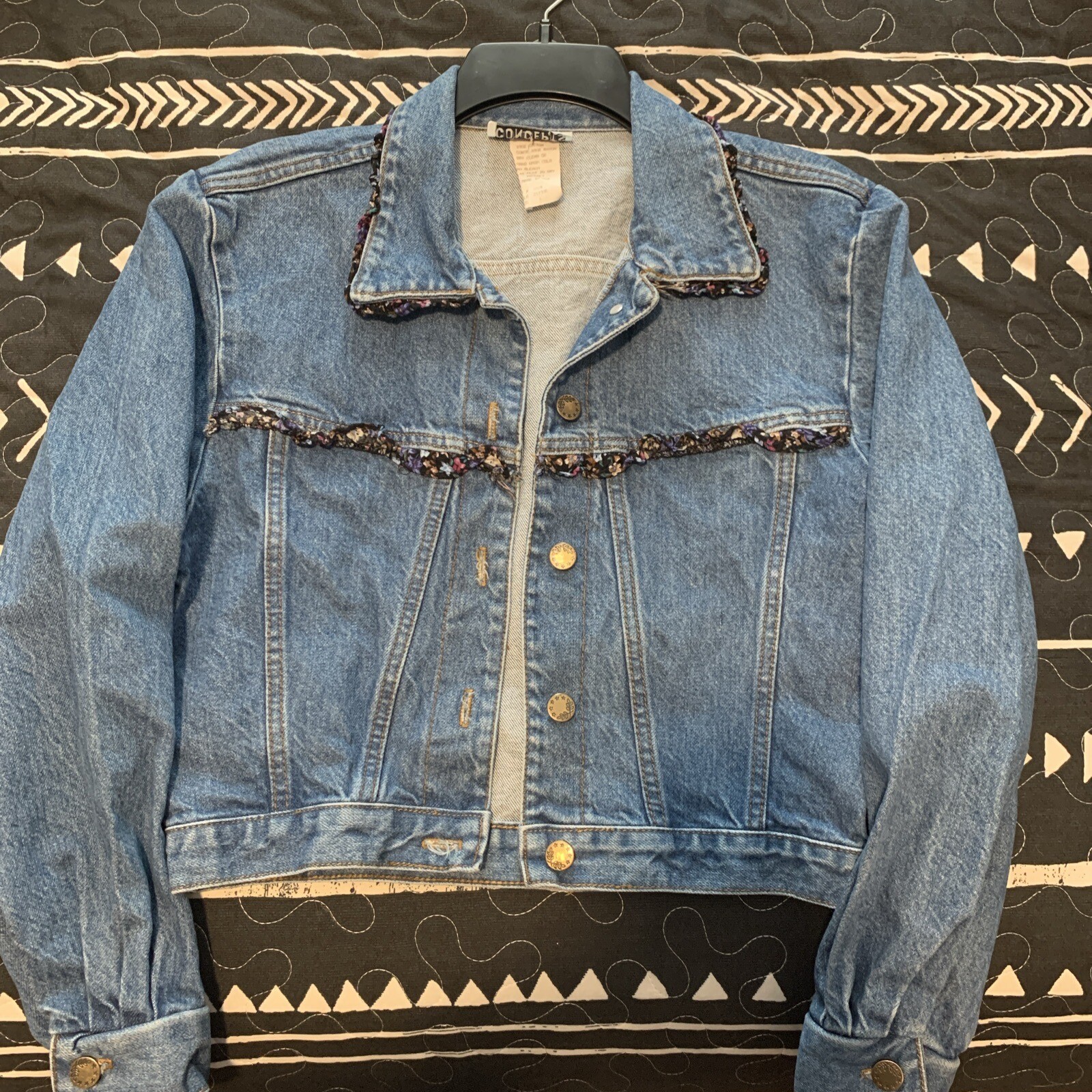 Vintage California Concepts Denim Jacket 80s 90s Romantic Ruffle Trim Crop Sz S