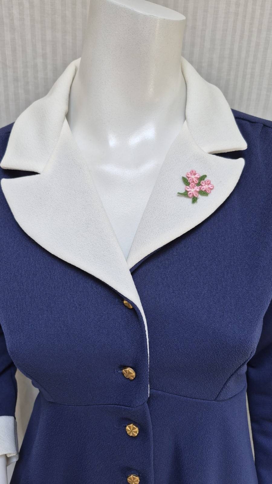 Vintage 1960s SEARS JR BAZAAR Blue Double Knit Button Front Dress – Size S