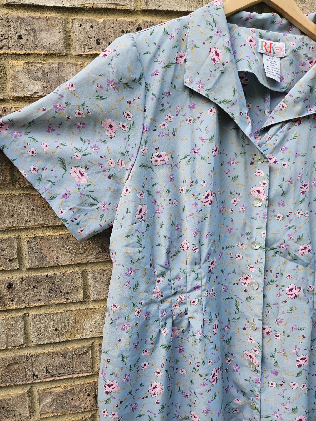 Vintage Womens Plus Floral Button Front Dress Housecoat