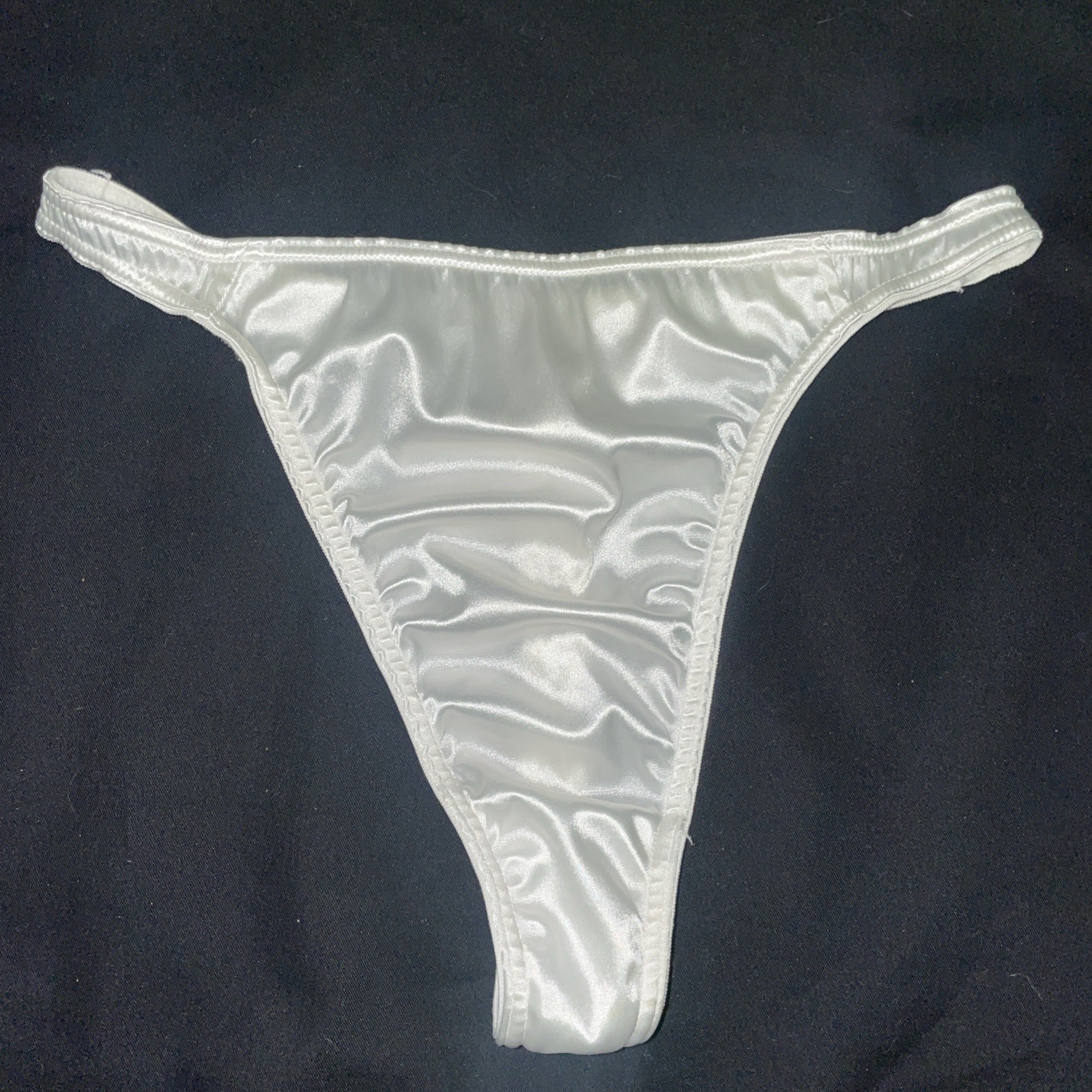 True Vintage Victoria Secret Second Skin Satin High Leg Glossy White Thong Panty