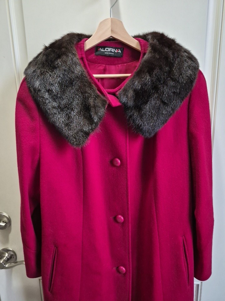 Vtg Forstmann 100% Wool Fur Collar Red Coat Womens No Size Tag Measure READ