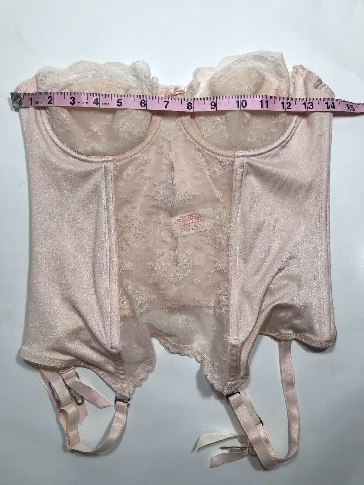 Vintage 1950s LADY MARLENE Bustier Corset Bra w/Garters Pink Lace Strapless Sz38