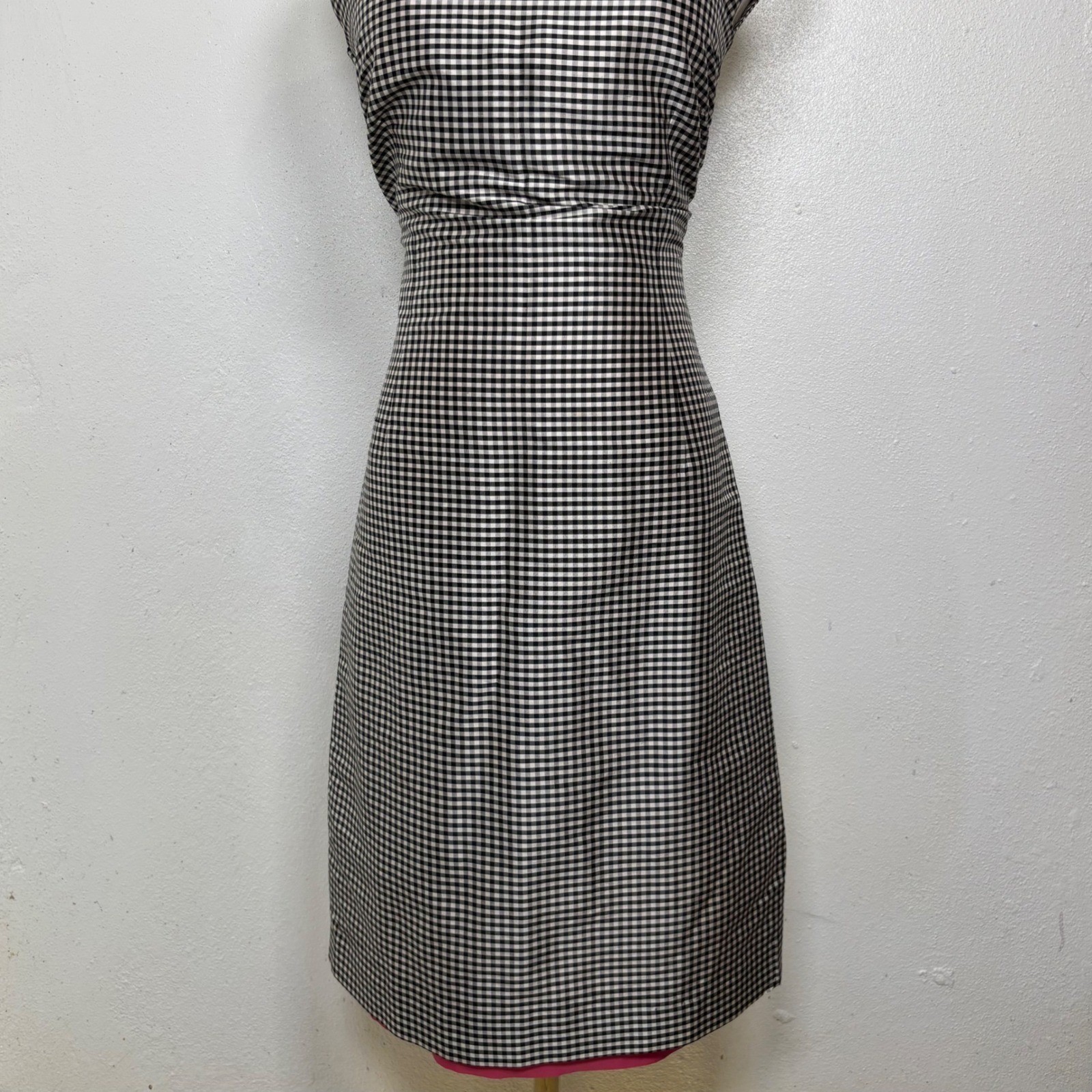 vintage 90s silk dress black white gingham cocktail elegant coquette chic modest