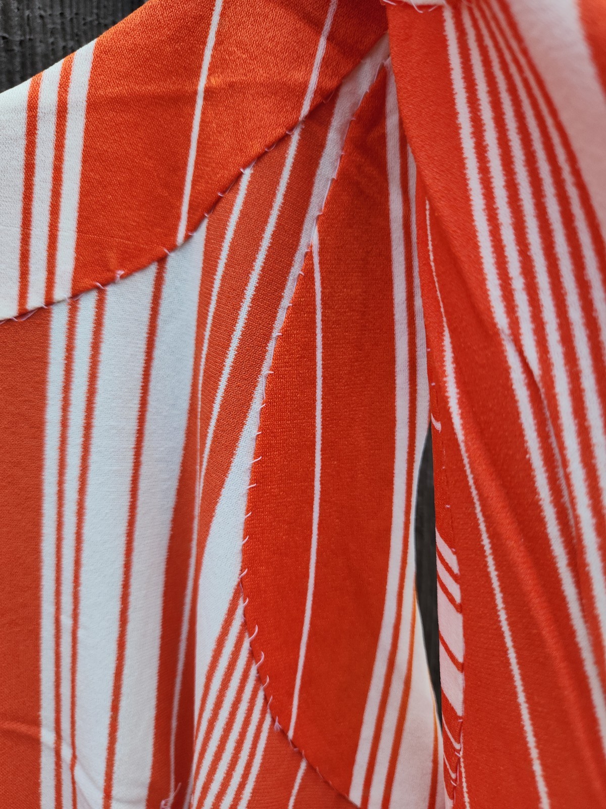 70s Handmade Orange White Stripe Silky Double Knit Polyester Dress Womens XL-1X