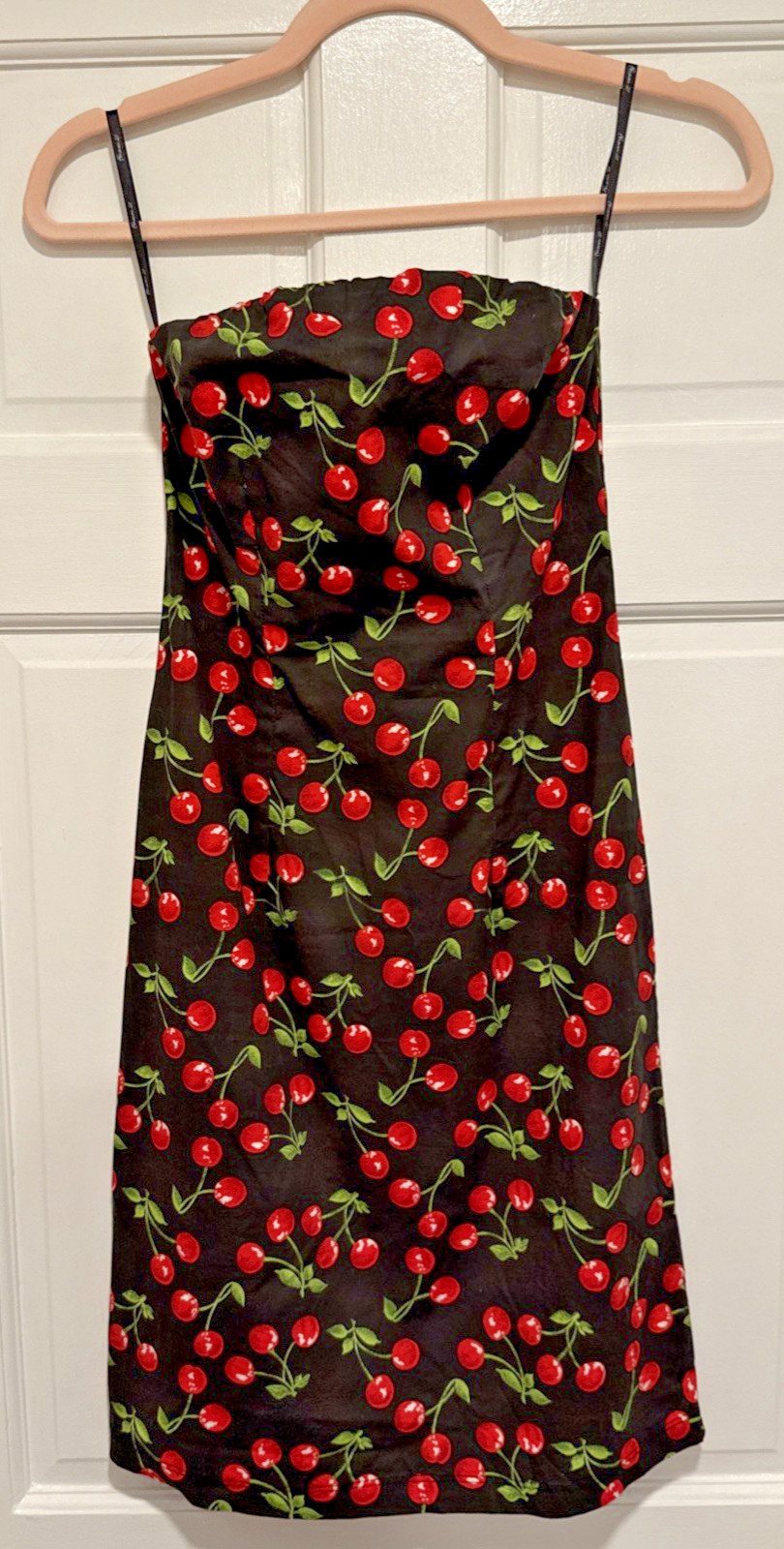 Vintage Y2K Forever 21 Cherry Print Strapless Tube Dress Midi Size Small