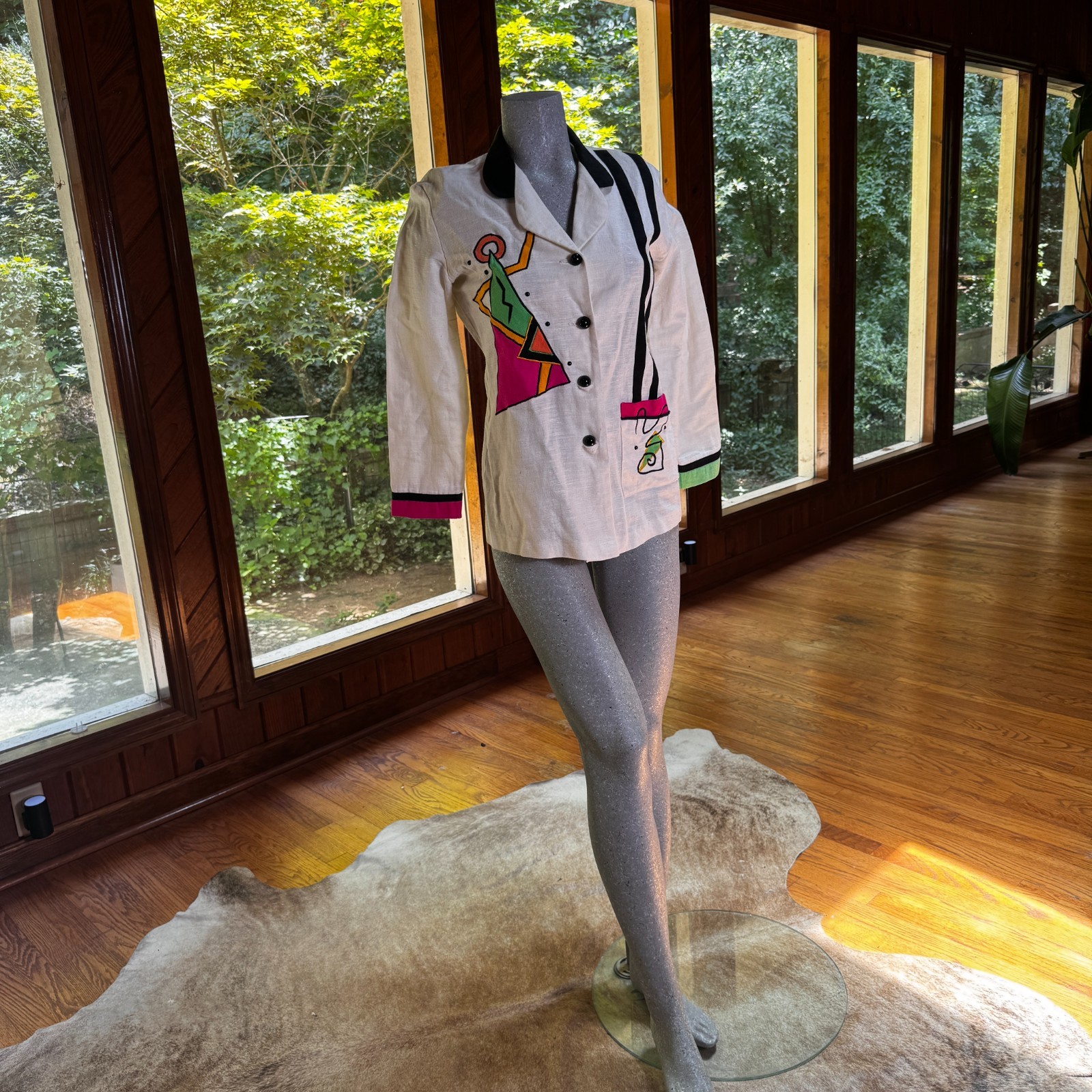Vintage 80s Explosion Abstract Geometric Memphis Milano Art Blazer Size Medium