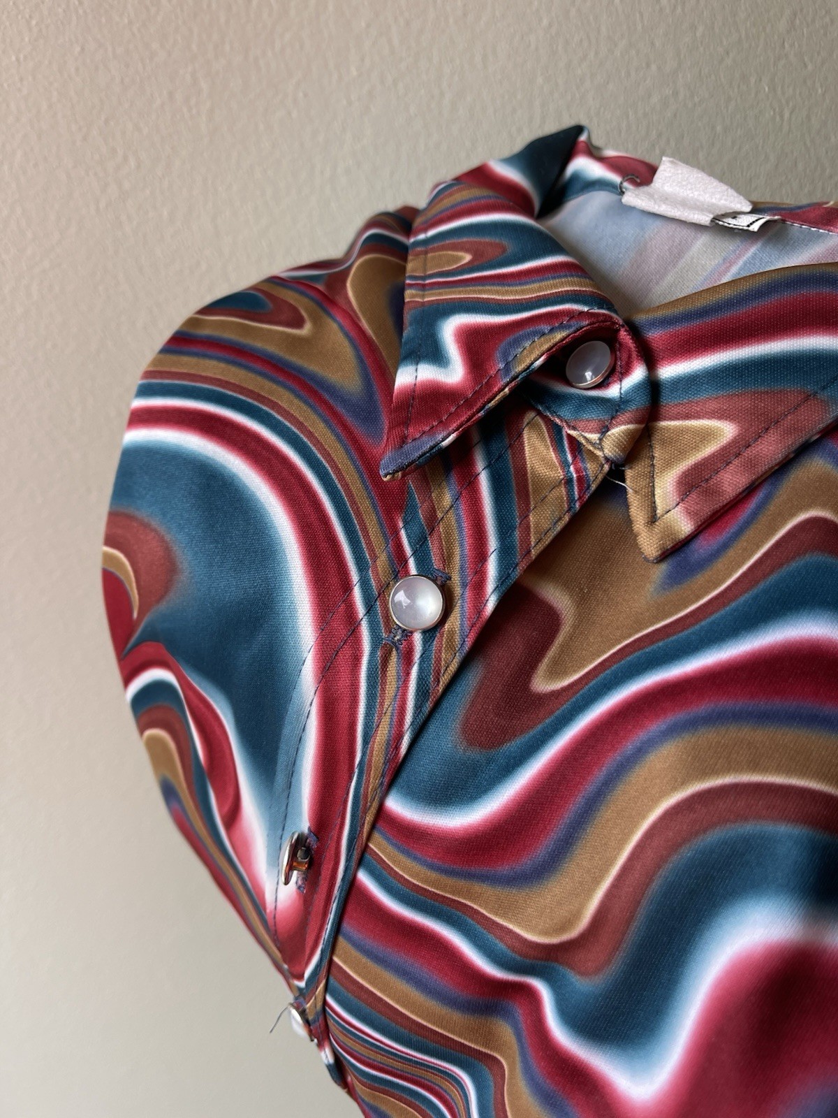 Vintage 90s In Charge Groovy Swirl Button Shirt Size Large Hippie Made In USA