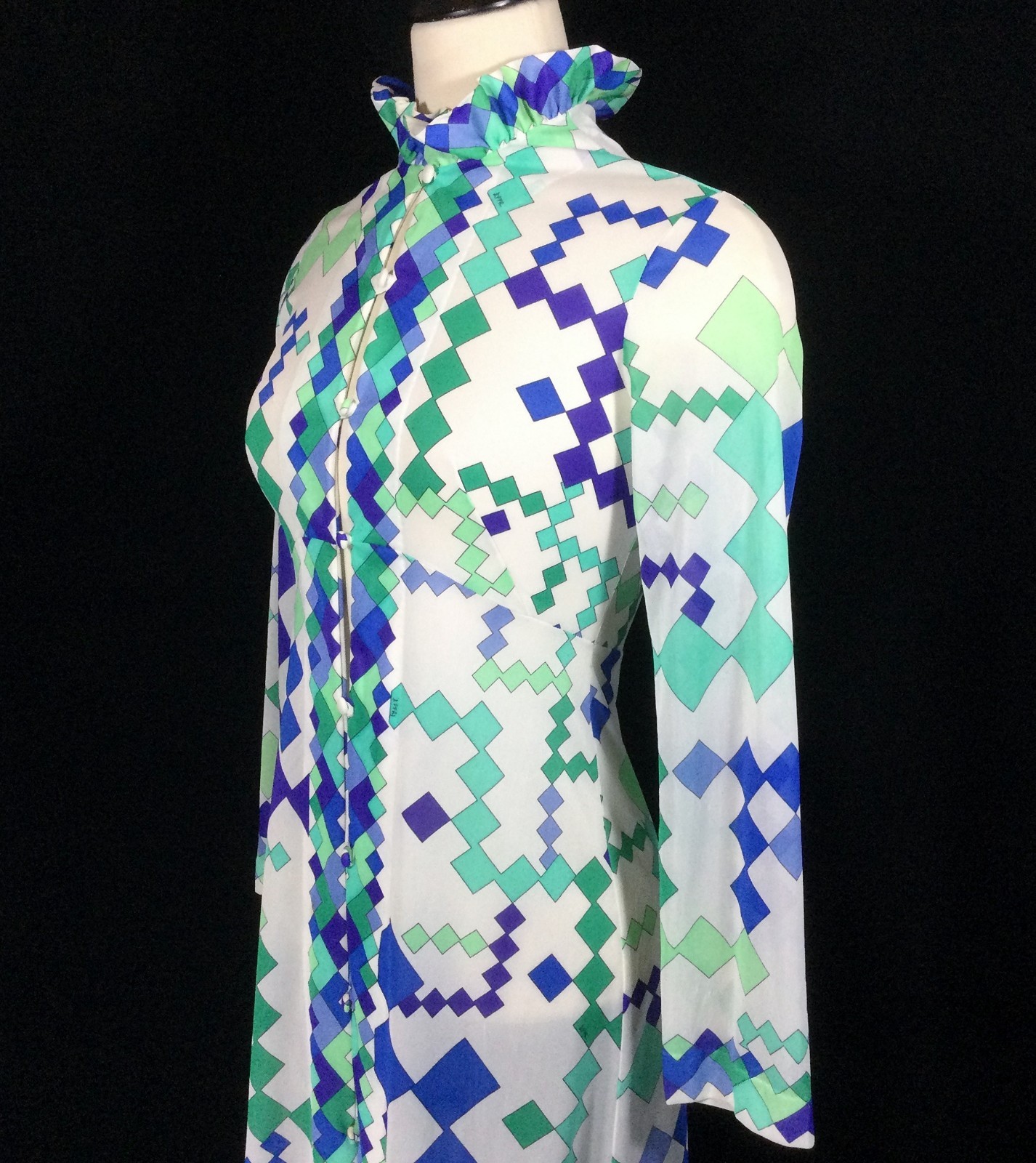 vtg 60S 70S EMILIO PUCCI FORMFIT ROGERS NIGHTGOWN PEIGNOIR DRESS ROBE XS