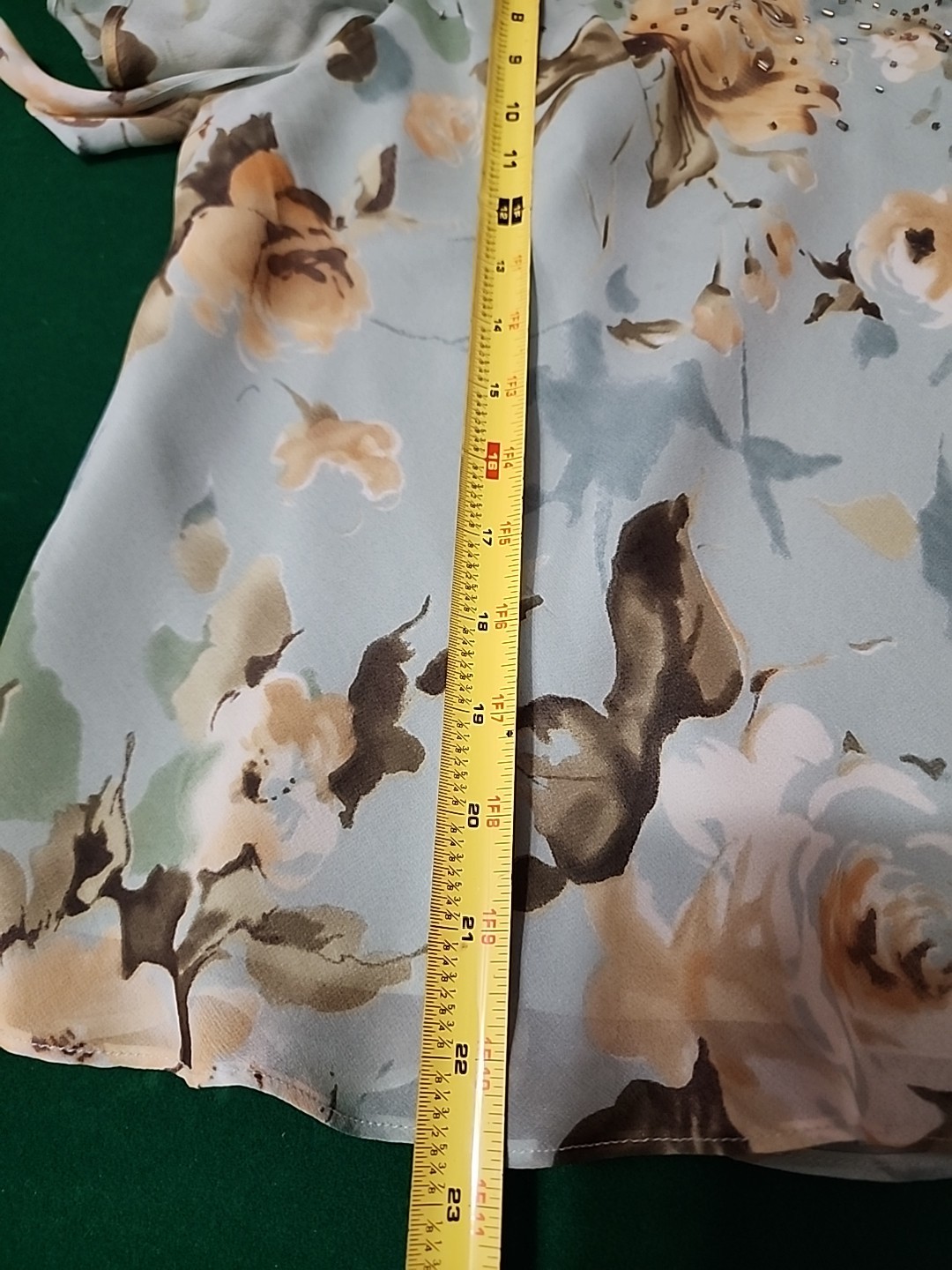 Vtg Adrianna Papell Womens Green Beige Floral Silk Top Asym Skirt Set Sz 16/18