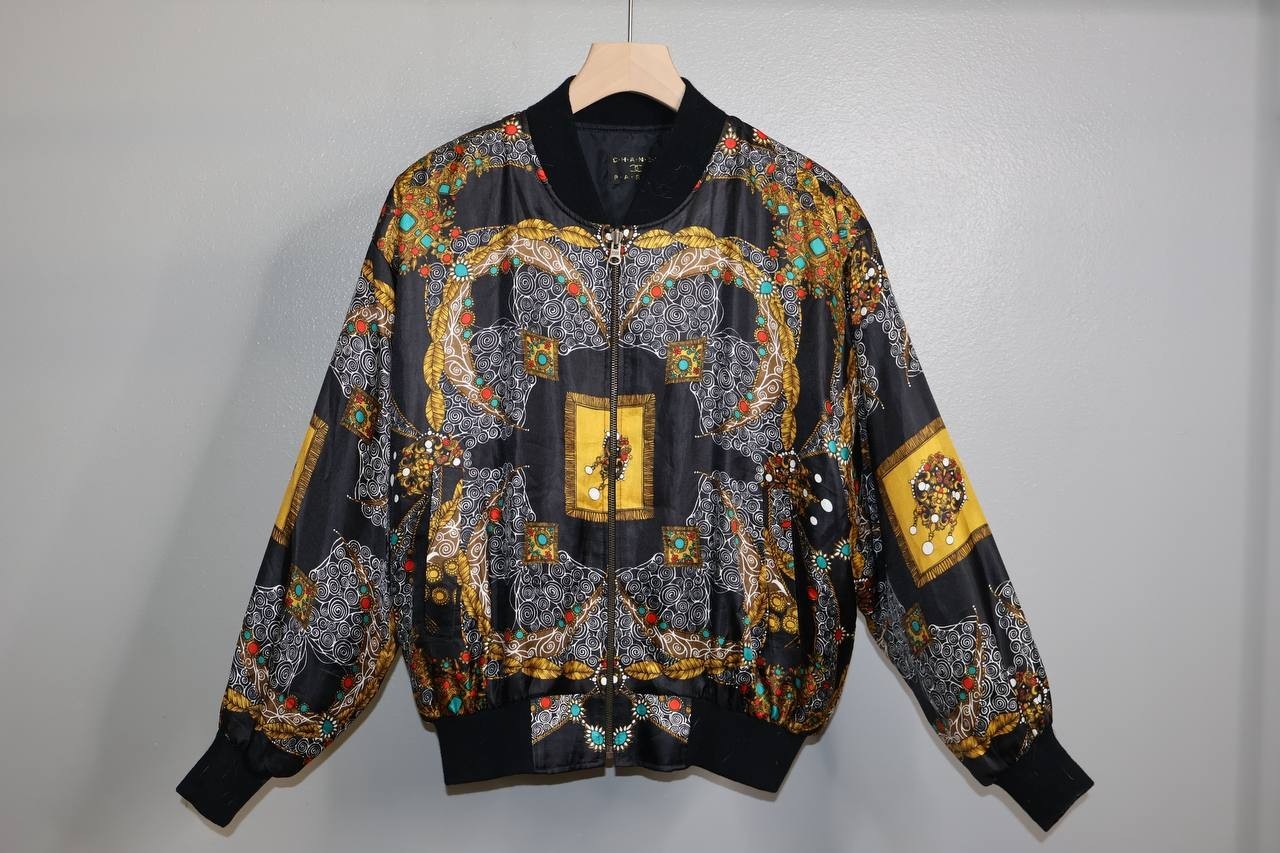 Vintage 80s 90s Chanel Paris Silk Baroque Gold Jacket Size XL