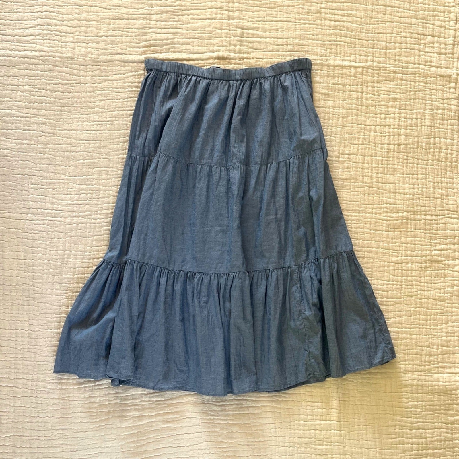 Vintage Style Tiered Cotton Chambray Skirt