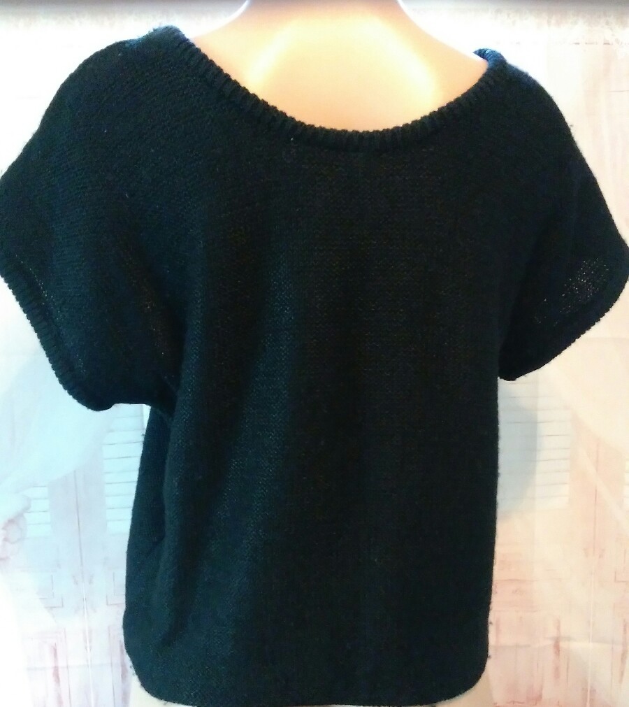 Vintage 70s BELDOCH POPPER Wool Blend Beaded Crochet Sweater Womens Black Large