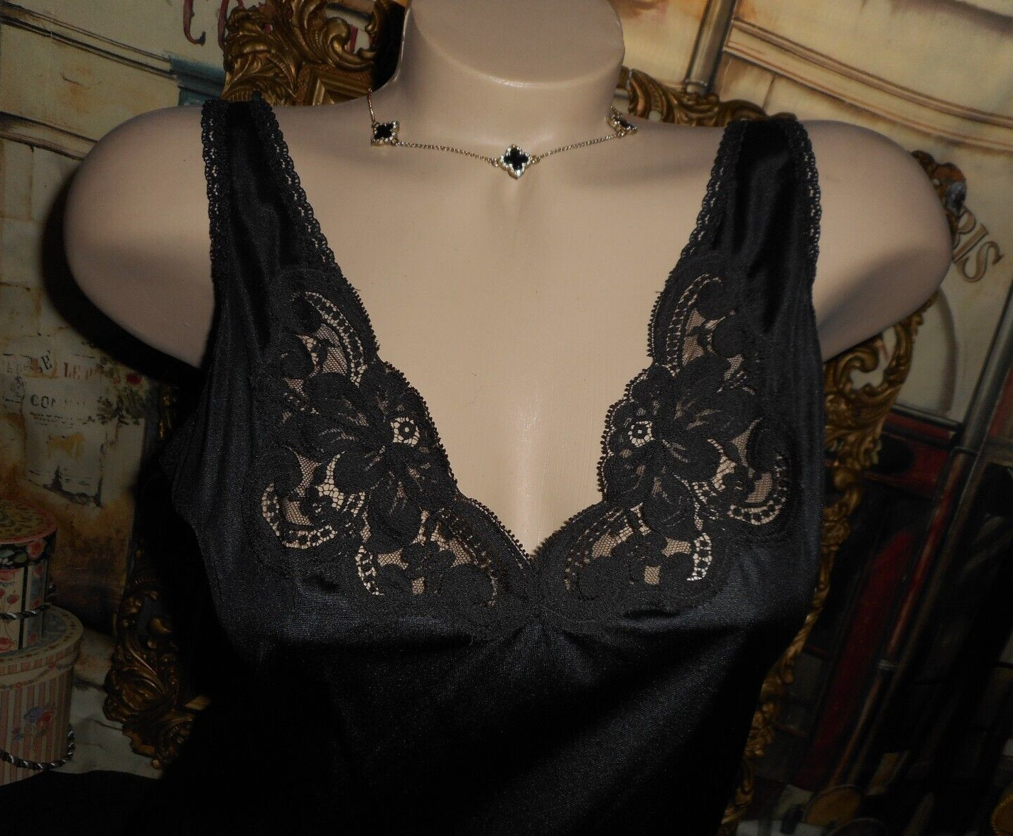 34 Small Black Nylon Cami 100% Non-Cling Antron Nylon Union Made in USA