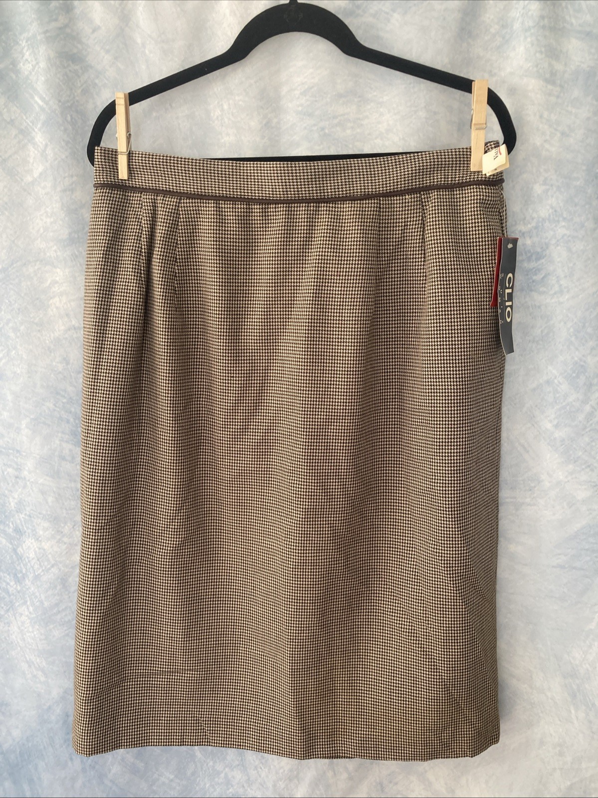 Vintage 1980s New With Tags Clio Women’s Skirt Brown Houndstooth Size 18W