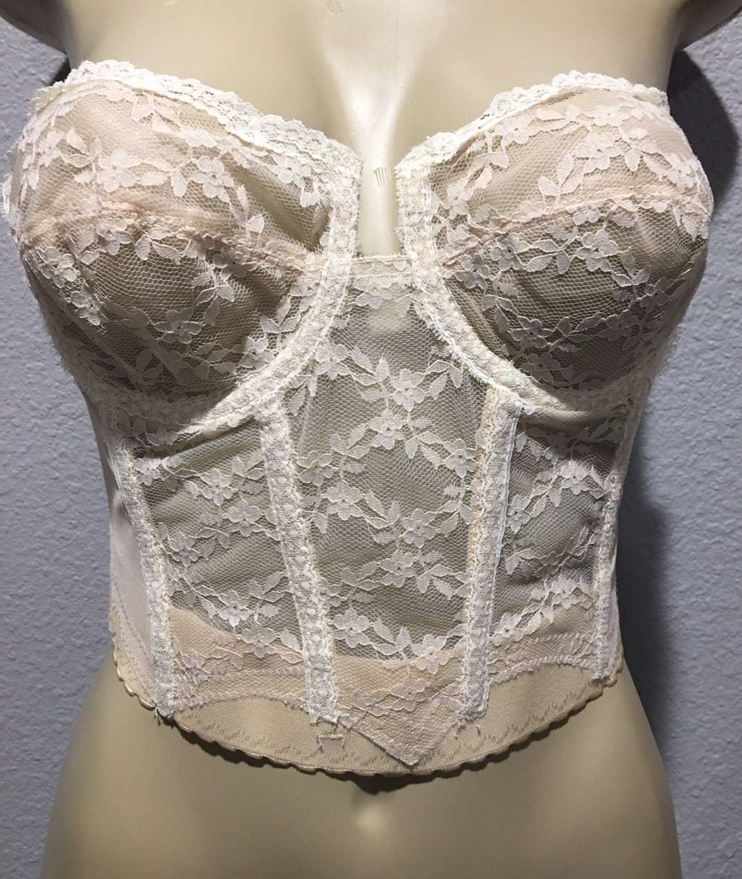 Vtg Young Smoothie Backless Sheer Lace Bustier Corset 36 B