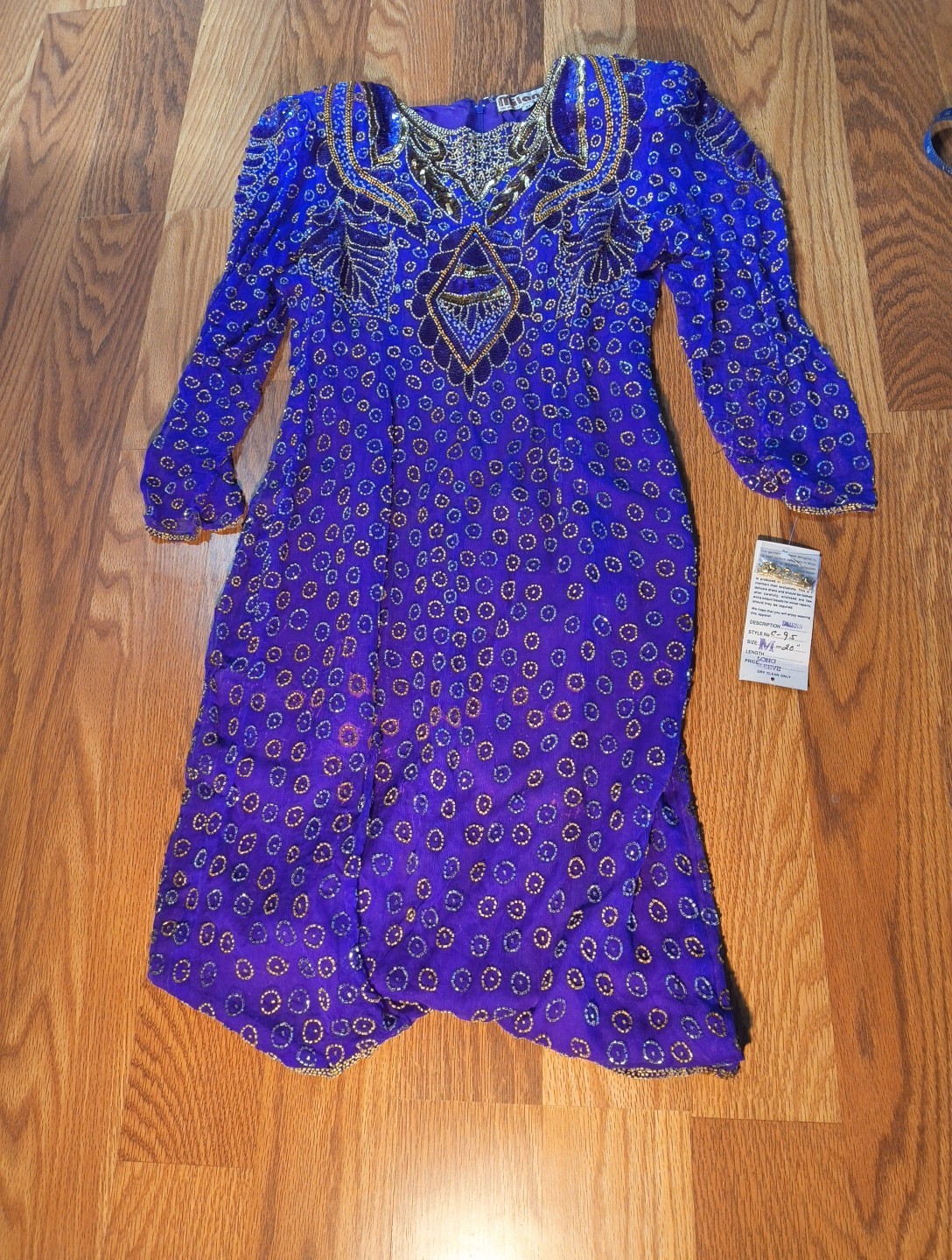 VTG 80s Milano Purple Sequin Beaded Cocktail Party Dress Long Sleeve M NWT