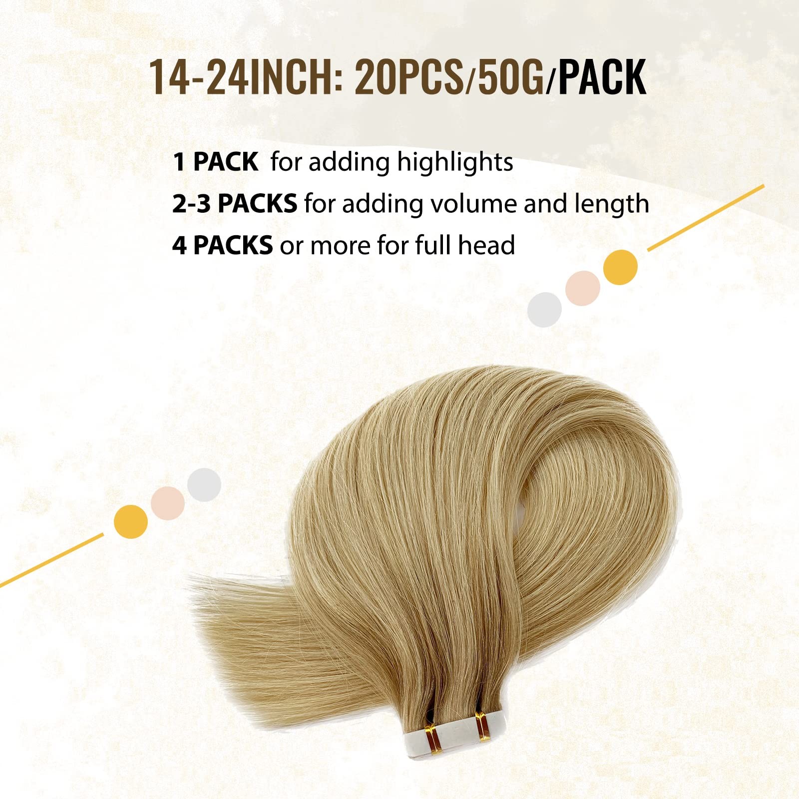 Highlight Tape in Hair Extensions Human Hair for Women,20 Inch Balayage Colored