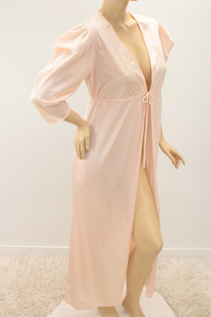 Vintage Movie Star Robe M L Peignoir House Coat Peach Nylon USA