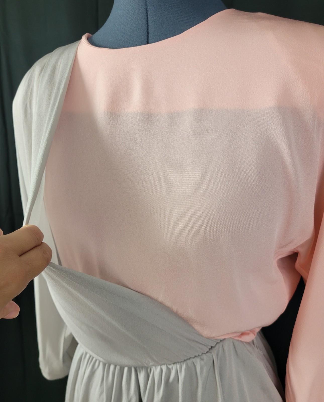 Vintage David Warren Peachy Pink & Grey Blouson Dress w Layered Top Size 10