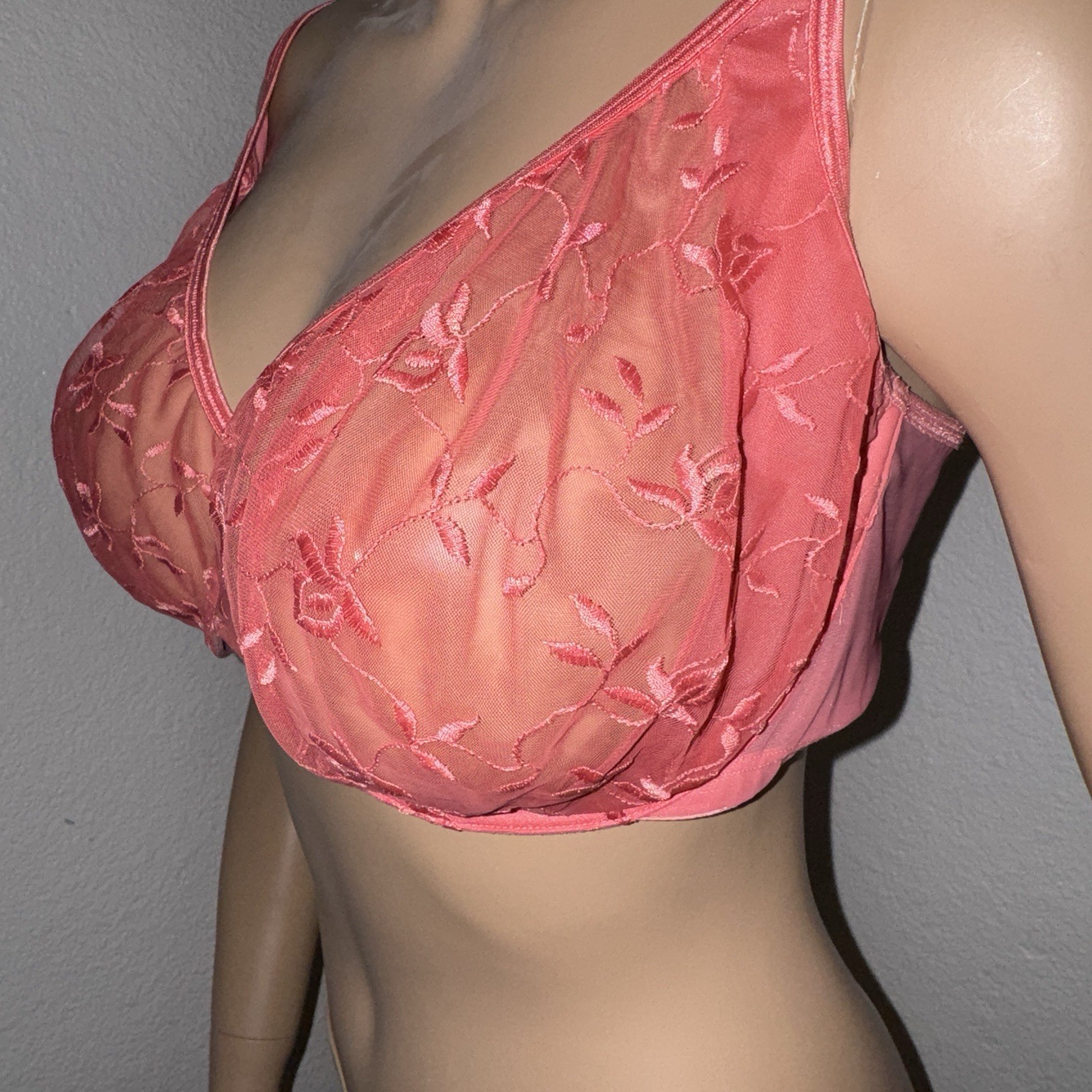 Cacique Lane Bryant Intimates Vintage Sheer See Through Floral Bra 44D