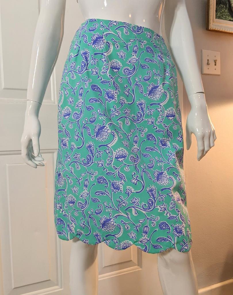 Lilly Pulitzer Scalloped Skirt Vintage Aqua Floral 24&Prime; Waist &rsquo;80s NWT XS