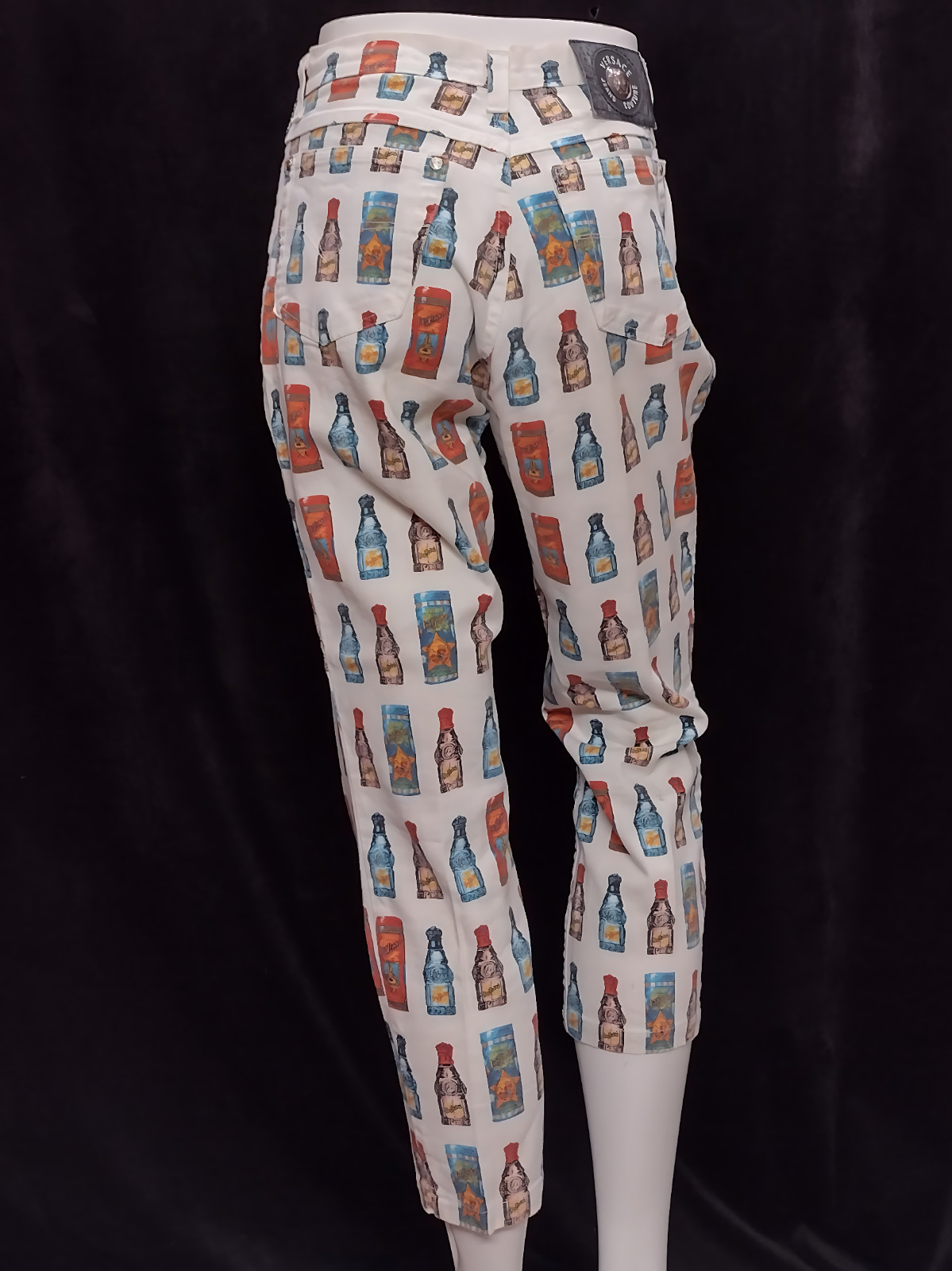 1990&rsquo;s Funky Gianni Versace High waisted Colourful Perfume Bottle pattern Jeans