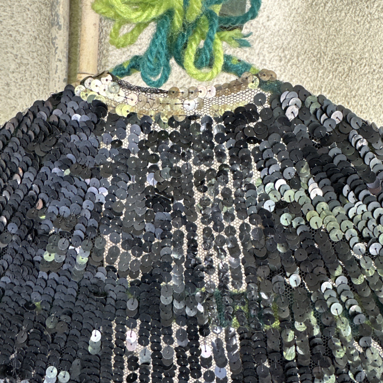 Vintage 1930s Black & Silver Sequin On Net Scalloped Cape Art Deco Dress Top