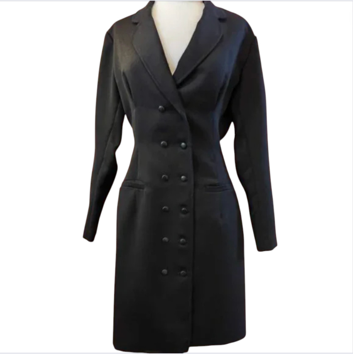 FIORUCCI Vintage Early 1980&rsquo;s Sexy Fitted Coat Dress Made in Italy Black Size 42