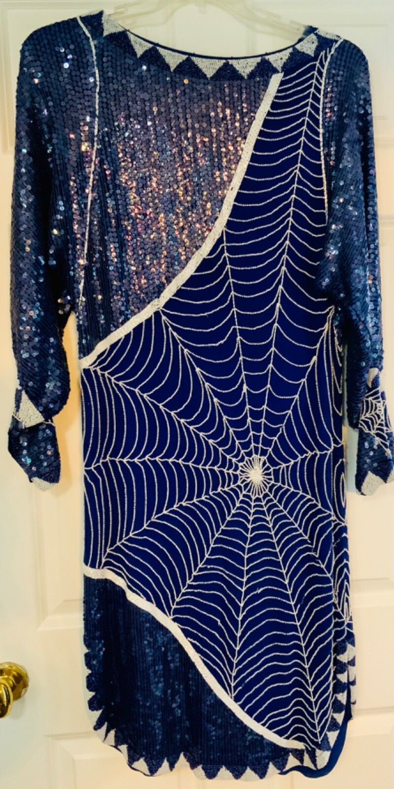 beaded vintage Royal blue dress amazing sleeves cuffs absolutely stunning web