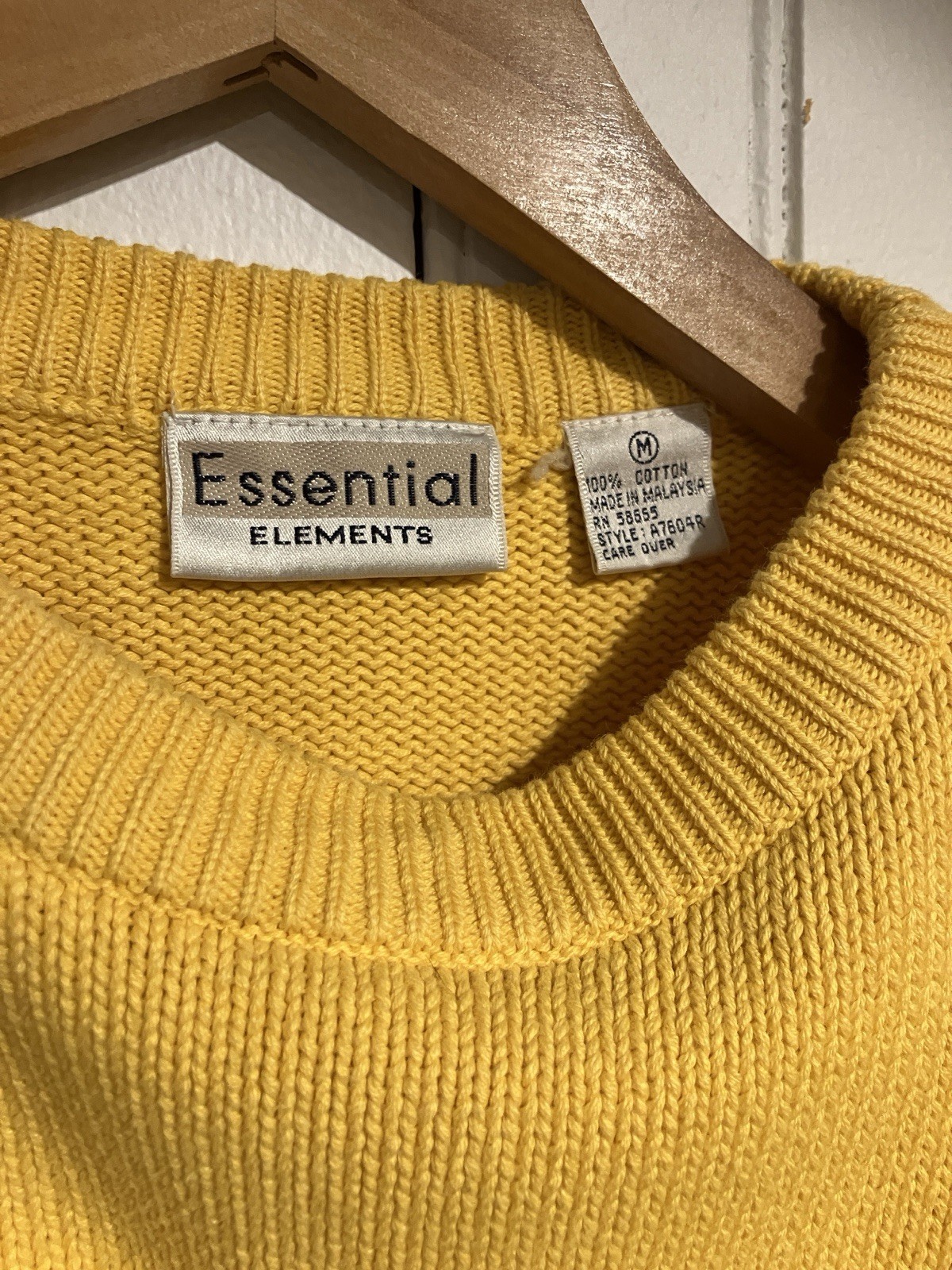 Vintage 80’s Essential Elements Yellow Cotton Crew Neck Sweater Size M Preppy