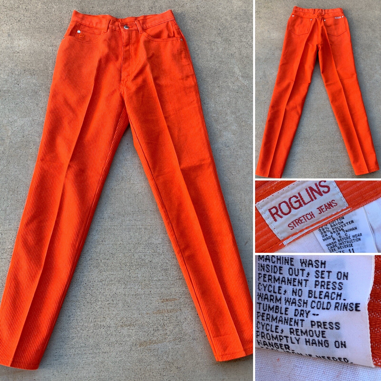 Vintage ROGLINS Stretch Jeans High Waist Tapered Leg Striped 11 26.5 In Waist